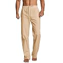 PASLTER Mens Cotton Linen Pants Casual Summer Beach Pants Dress Trousers