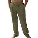 PASLTER Mens Cotton Linen Pants Casual Summer Beach Pants Dress Trousers