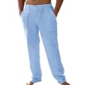 PASLTER Mens Cotton Linen Pants Casual Summer Beach Pants Dress Trousers
