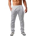 PASLTER Mens Cotton Linen Pants Casual Summer Beach Pants Dress Trousers