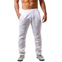 PASLTER Mens Cotton Linen Pants Casual Summer Beach Pants Dress Trousers