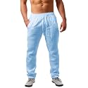 PASLTER Mens Cotton Linen Pants Casual Summer Beach Pants Dress Trousers