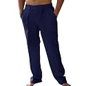 PASLTER Mens Cotton Linen Pants Casual Summer Beach Pants Dress Trousers