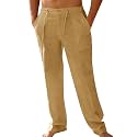 PASLTER Mens Cotton Linen Pants Casual Summer Beach Pants Dress Trousers