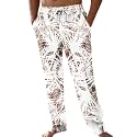 PASLTER Mens Cotton Linen Pants Casual Summer Beach Pants Dress Trousers