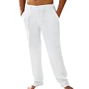 PASLTER Mens Cotton Linen Pants Casual Summer Beach Pants Dress Trousers