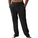 PASLTER Mens Cotton Linen Pants Casual Summer Beach Pants Dress Trousers