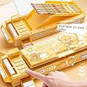 Password Lock School Students Pencil Box with Inbuilt Sharpener, Cute Cartoon Stationary Compass for Boys, Geometry Case for Kids Girls, Best for Gifts (Creamy Bear Compass)