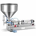 Paste Bottle Filling Machine, Manual Liquid Filling Machine, Horizontal Pneumatic Filling Machine with Hopper, for Perfume/Beverage/Water Small Bottles (200ml)