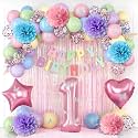 Pastel 1st Birthday Colorful Party Decorations Girls Pink Number 1 Balloon