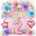 Pastel 2nd Birthday Colorful Party Decorations Girls Pink Number 2 Balloon
