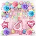Pastel 4th Birthday Colorful Party Decorations Girls Pink Number 4 Balloon