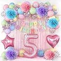 Pastel 5th Birthday Colorful Party Decorations Girls Pink Number 5 Balloon