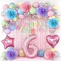 Pastel 6th Birthday Colorful Party Decorations Girls Pink Number 6 Balloon