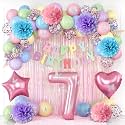 Pastel 7th Birthday Colorful Party Decorations Girls Pink Number 7 Balloon