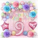 Pastel 9th Birthday Colorful Party Decorations Girls Pink Number 9 Balloon