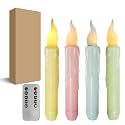 Pastel Candy-Colored Flameless Short Taper Candles, Real Wax Hand Dipped LED Battery Operated with Remote, Flickering Flame Lights for Festival Home Décor, 6.7 Inch Primitive Flameless Candles, 4PCS