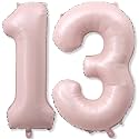 Pastel Pink 13 Balloons Numbers for Girls, 40'' Self Inflating Number 13 Balloon, Big Light Blush Pink Foil 1 &amp; 3 Helium Balloon for Women Coquette 13th Birthday Party Anniversary Decoration Supplies
