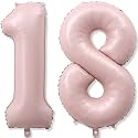 Pastel Pink 18 Balloon Numbers for Girls, 40'' Self Inflating Number 18 Balloons for 18 Year Old Birthday, Big Blush Pink Foil 1 &amp; 8 Helium Balloon for Boho Coquette 18th Birthday Party Decorations