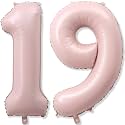 Pastel Pink 19 Balloon Number for Girls, 40'' Self Inflating Number 19 Balloons, Big Light Blush Pink Foil 1 &amp; 9 Helium Balloon 19 for Women Boho Coquette 19th Birthday Party Anniversary Decorations