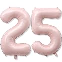 Pastel Pink 25 Balloon Number for Girls, 40'' Self Inflating Number 25 Balloons, Big Light Blush Pink Foil 2 &amp; 5 Helium Balloon 25 for Women Boho Coquette 25th Birthday Party Graduation Decorations