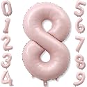 Pastel Pink 8 Balloons, 40" Giant Helium Foil Number Balloon 0-9 Blush Pink Number Balloon 8 for Girls, Self Inflating Digit 8 Balloons for 8th Birthday Women Anniversary Princess Party Decorations
