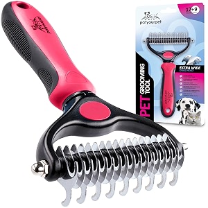 pat your pet deshedding brush - double-sided undercoat rake for dogs amp cats - shedding comb and dematting tool for grooming extra wide pink