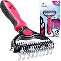 Pat Your Pet Deshedding Brush - Double-Sided Undercoat Rake for Dogs &amp; Cats - Shedding Comb and Dematting Tool for Grooming, Extra Wide (Pink)