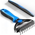 Pat Your Pet Deshedding Dog Brush For Shedding – Cat Brushes For Indoor Cats, Double-Sided Cat Brush Deshedding & Grooming Tool For Long Haired And Short Haired Dogs, Skin-Friendly, Cyan