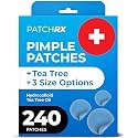 PatchRx Pimple Patches for Face (240 Patches), Hydrocolloid Acne Patches with Tea Tree Oil, Pimple Stickers - Acne Pimple Patches For Face - Zit Patches
