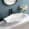 Wash Basin Countertop | Tabletop Ceramic Bathroom Sink | Wash Basin Over Counter | Wash Basin For Bathroom, Resturent, Living Room (Diamond, 22.4 x 14.5 x 4.7 Inch)