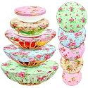 Patelai 10 Pcs Bowl Covers Reusable in 5 Size Fabric Stretch Dish Covers