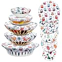 Patelai 10 Pcs Bowl Covers Reusable in 5 Size Fabric Stretch Dish Covers