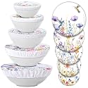 Patelai 10 Pcs Bowl Covers Reusable in 5 Size Fabric Stretch Dish Covers