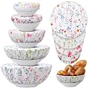 Patelai 10 Pcs Bowl Covers Reusable in 5 Size Fabric Stretch Dish Covers