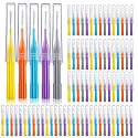 Patelai 100 Interdental Brush Set, Orange,Yellow, Light Blue, Purple, Grey