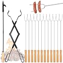 Patelai 14 Pcs Camping Gear Campfire Accessories Include 12 Pcs Smores Sticks for Fire Pit, 32" Campfire Poker and 25" Fireplace Tong, Roasting Sticks Camping Essentials Hot Dog Fork Tools