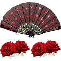 Patelai 2 Pcs Rose Flower Hair Clip Fan Flamenco Accessories Women,Red