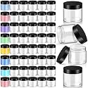 Patelai 48 Pack 4 oz Clear Plastic Jars with Black Lids Empty Containers Round Clear Plastic Jars Wide-mouth Refillable Storage Organizers for Cosmetics Lotions Butters Slime Making and Food Storage