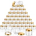 Patelai 60 Pcs Plastic Jars with Lids, Gold, 2 oz