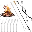 Patelai Fire Pit Accessories Set, 8-piece Poker, Tongs & S'mores Sticks