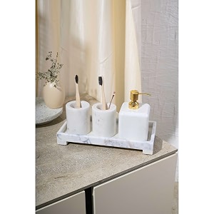 pathrwala white stone marble bathroom soap dispenser set
