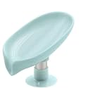 Self-Draining Soap Dish (Set of 1) – Modern Leaf Design with Drainage Holes, Leak-Proof &amp; Durable Plastic for Bathroom or Kitchen Sink, Easy to Clean (Blue)