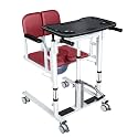 Patient Lift Transfer Chair for Elderly and Home, Portable Adjustable Height Lift Nursing Footrest Hydraulic Lift Chair180° Split PU Leather and Thickened Sponge Seat, 440lbs, Red