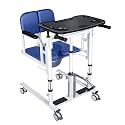 Patient Lift Transfer Chair for Elderly and Home, Portable Adjustable Height Lift Nursing Footrest Hydraulic Lift Chair 180° Split PU Leather and Thickened Sponge Seat, 440lbs, Blue