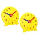 PATIKIL 4 inch Teaching Clock, 2 Pack Learn Clock Learning Tell Time Analog Clock Demonstration Clock 12 Hour 2 Pointers for Classroom Teacher, Yellow