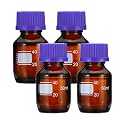 PATIKIL 4 Pack Reagent Media Storage Bottles, 50ml Borosilicate Glass Graduated Round Bottles with GL45 Blue Screw Cap for Lab Water Reagent Liquids, Brown