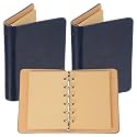 PATIKIL 6 Ring Binder Cover, 2 Pack A7 Kraft Leather Notebook Binder Mini Refillable Loose Leaf Personal Planner with 50 Sheets Paper, Dark Blue