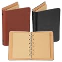 PATIKIL 6 Ring Binder Cover, 2 Pack A7 Kraft Leather Notebook Binder Mini Refillable Loose Leaf Personal Planner with 50 Sheets Paper, Black/Brown