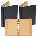 PATIKIL 6 Ring Binder Cover, 2 Pack A7 Kraft Leather Notebook Binder Mini Refillable Loose Leaf Personal Planner with 50 Sheets Paper, Dark Blue/Black